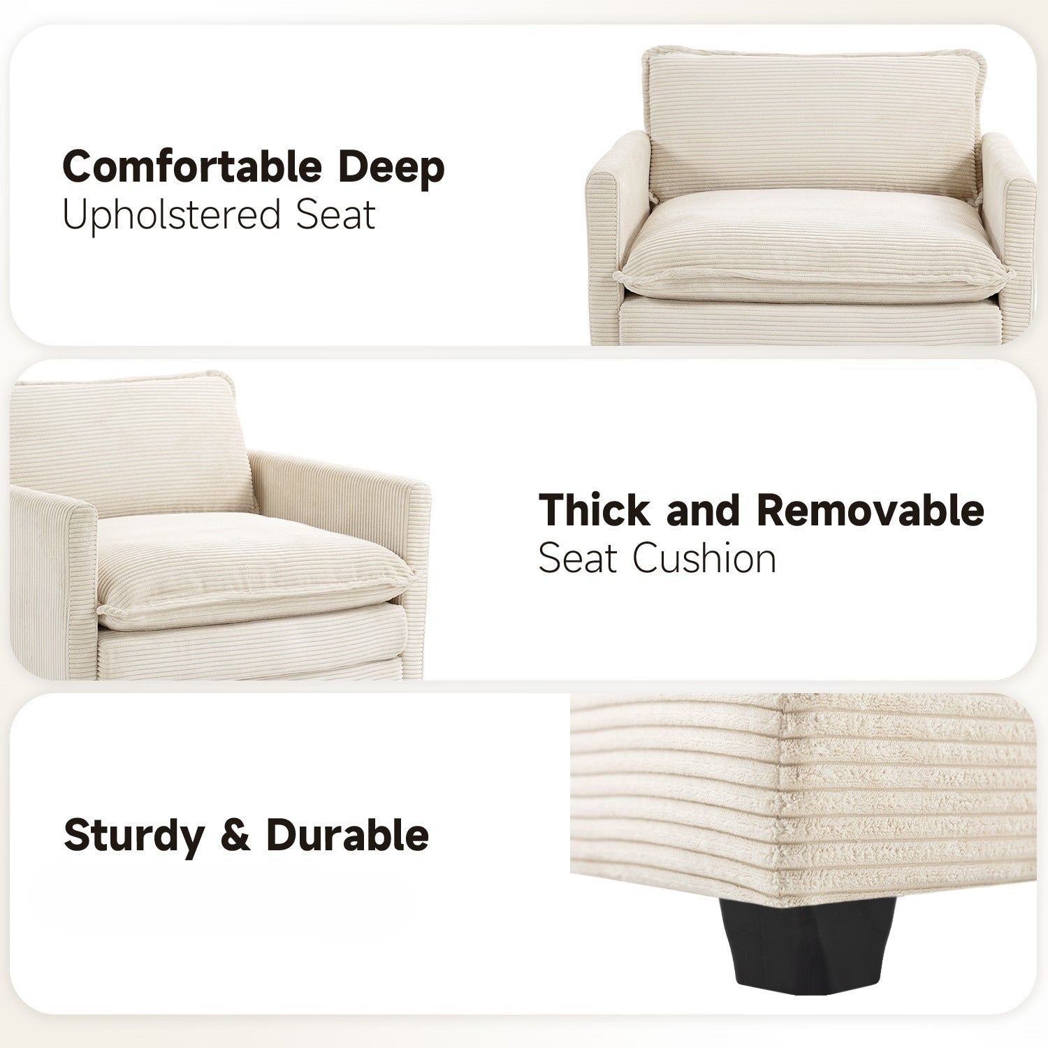 Canapé d'angle en velours côtelé avec poufs amovibles et coussins ultra-doux pour salon et chambre