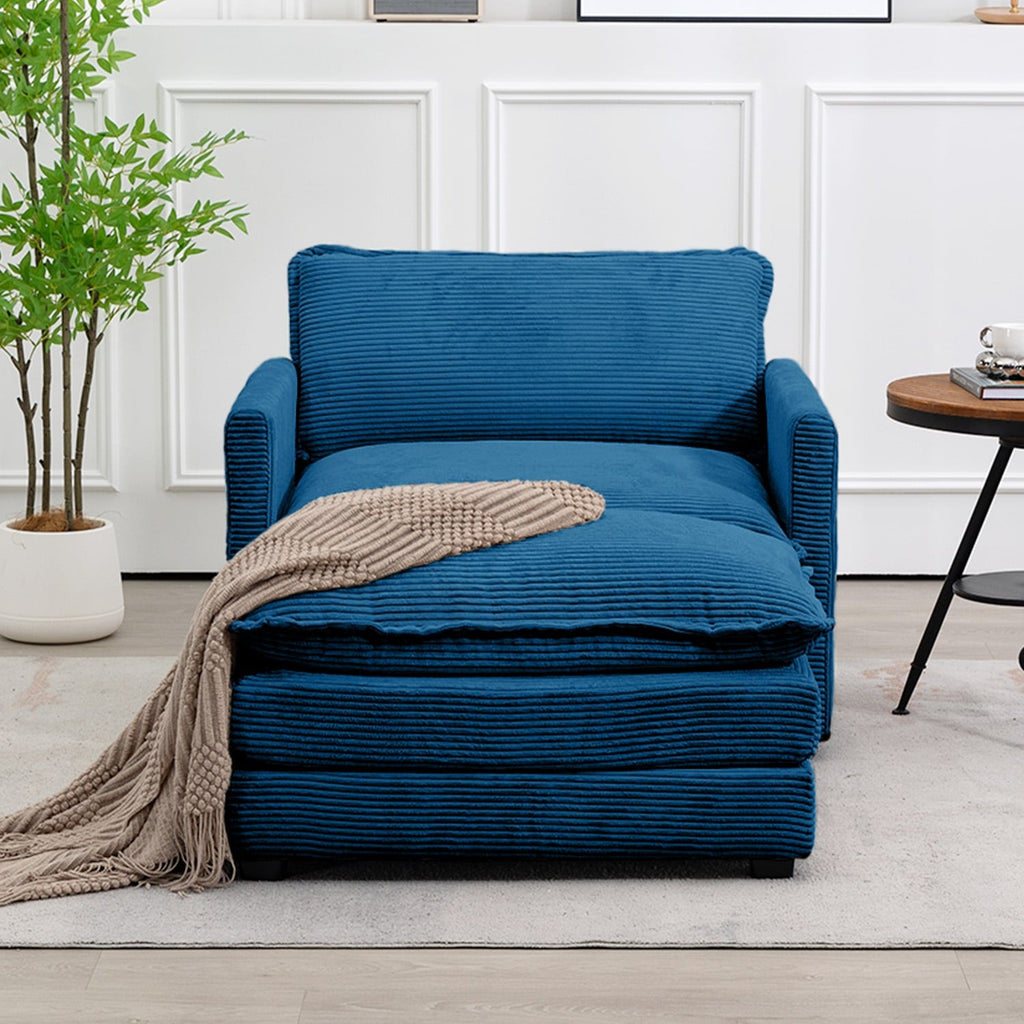 Canapé d'angle en velours côtelé avec poufs amovibles et coussins ultra-doux pour salon et chambre