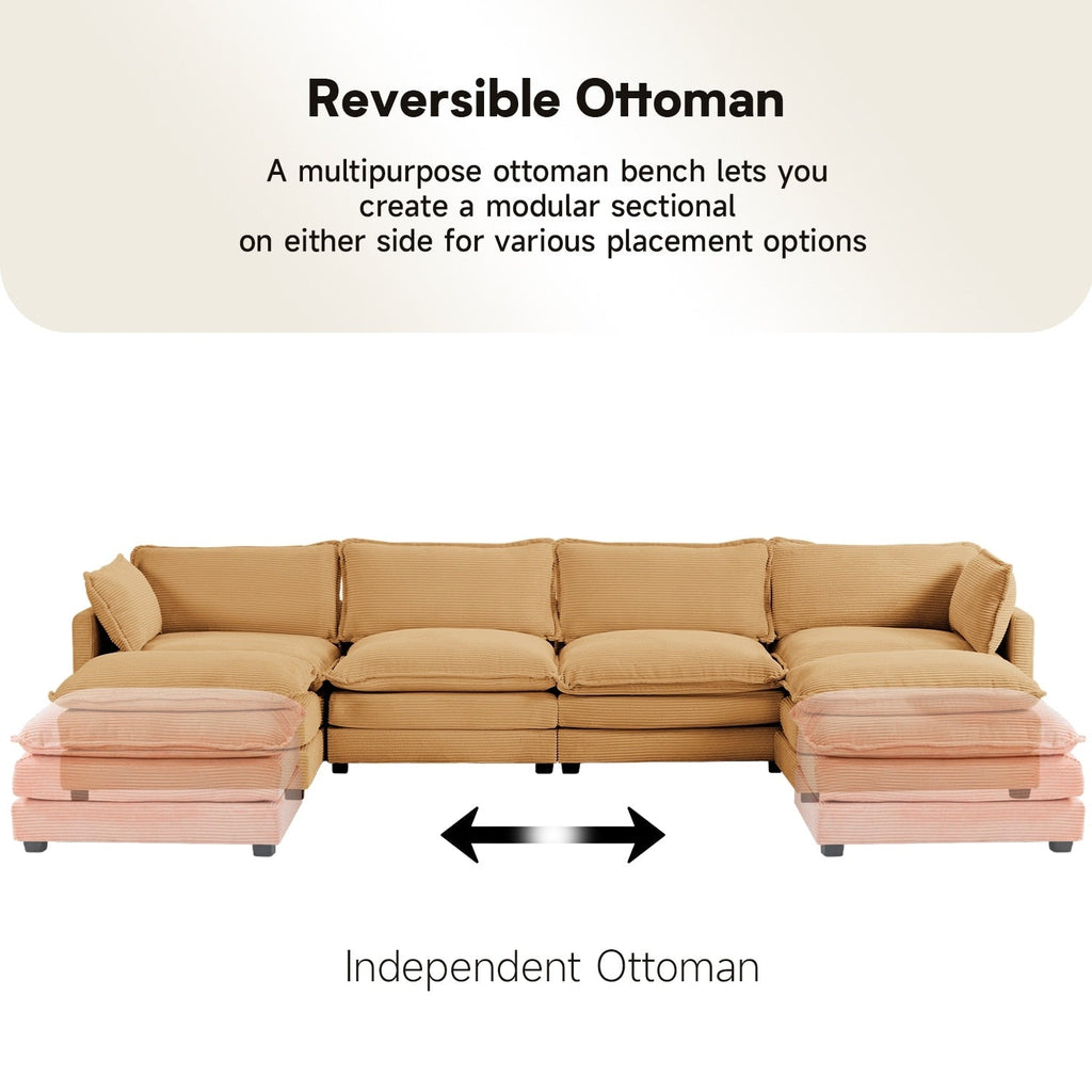 Canapé d'angle en velours côtelé avec poufs amovibles et coussins ultra-doux pour salon et chambre