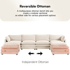 Canapé d'angle en velours côtelé avec poufs amovibles et coussins ultra-doux pour salon et chambre