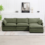 Canapé d'angle en velours côtelé avec poufs amovibles et coussins ultra-doux pour salon et chambre