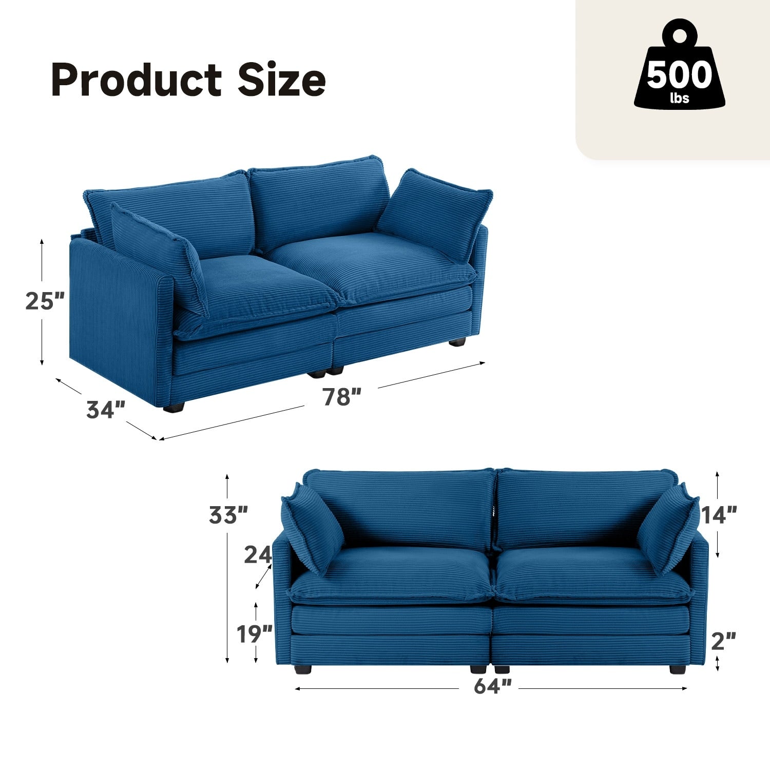 Canapé d'angle en velours côtelé avec poufs amovibles et coussins ultra-doux pour salon et chambre