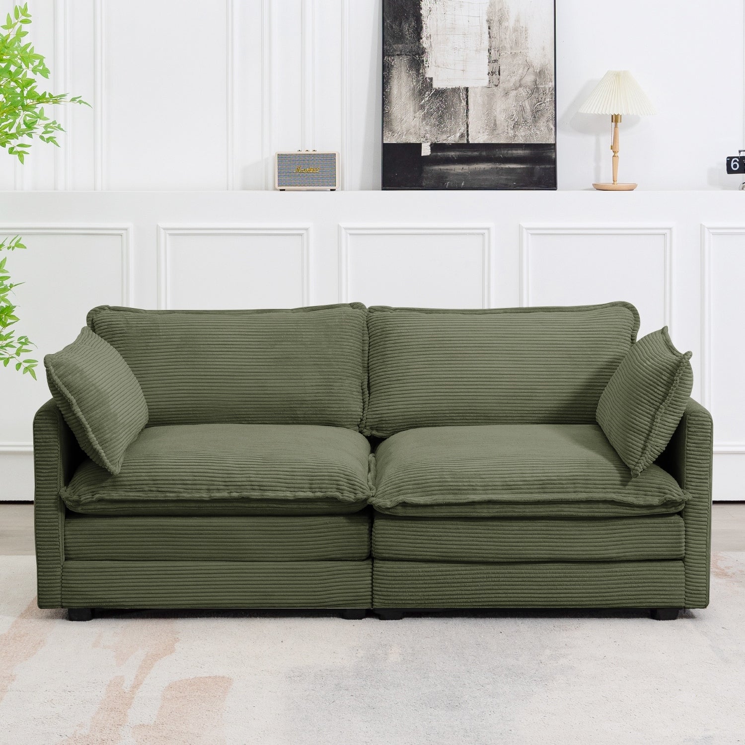 Canapé d'angle en velours côtelé avec poufs amovibles et coussins ultra-doux pour salon et chambre