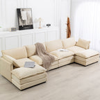 Canapé d'angle en velours côtelé avec poufs amovibles et coussins ultra-doux pour salon et chambre