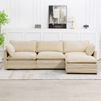 Canapé d'angle en velours côtelé avec poufs amovibles et coussins ultra-doux pour salon et chambre
