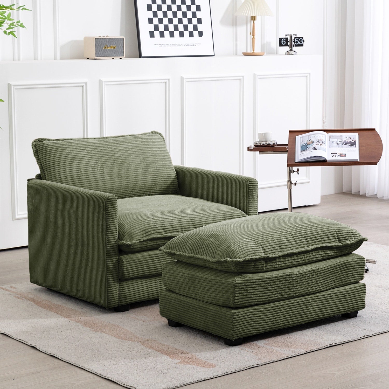 Canapé d'angle en velours côtelé avec poufs amovibles et coussins ultra-doux pour salon et chambre