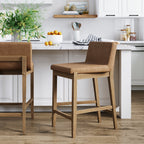 Tabouret de bar moderne Gracie, chaise rembourrée en tissu bouclé et pieds en bois brossé