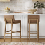 Tabouret de bar moderne Gracie, chaise rembourrée en tissu bouclé et pieds en bois brossé