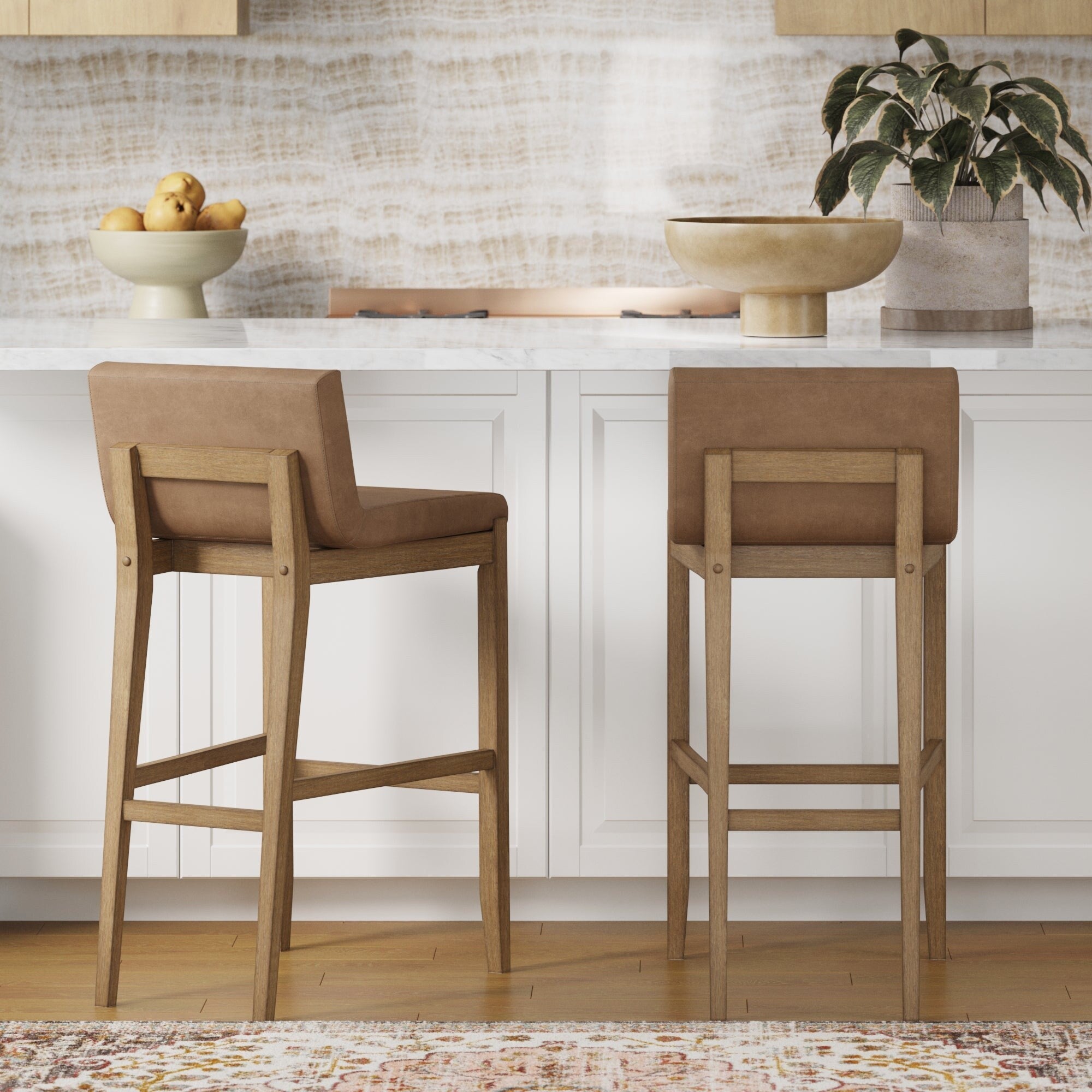Tabouret de bar moderne Gracie, chaise rembourrée en tissu bouclé et pieds en bois brossé