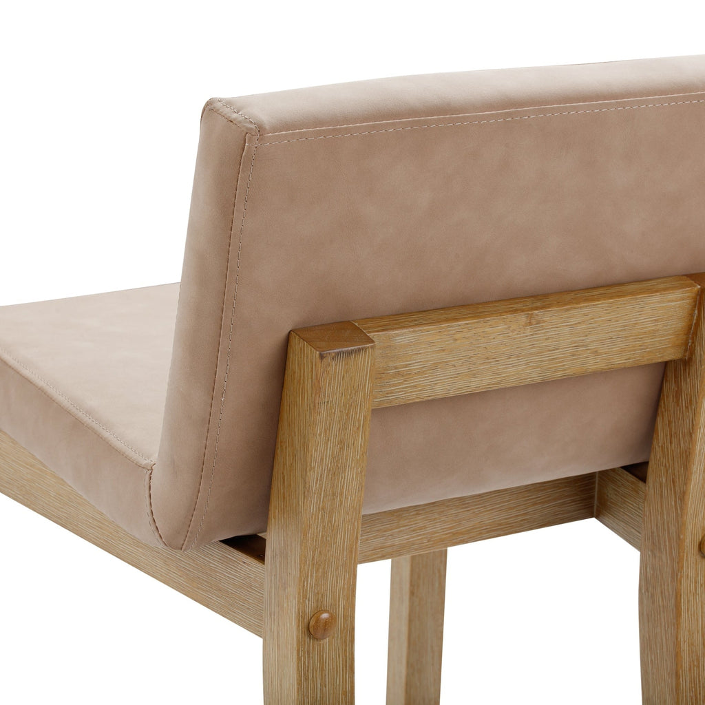 Tabouret de bar moderne Gracie, chaise rembourrée en tissu bouclé et pieds en bois brossé