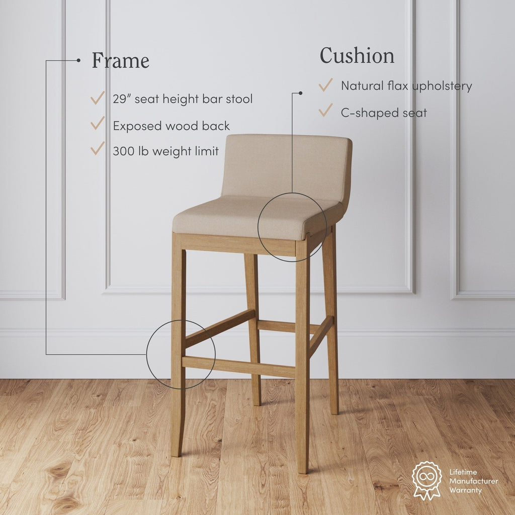 Tabouret de bar moderne Gracie, chaise rembourrée en tissu bouclé et pieds en bois brossé