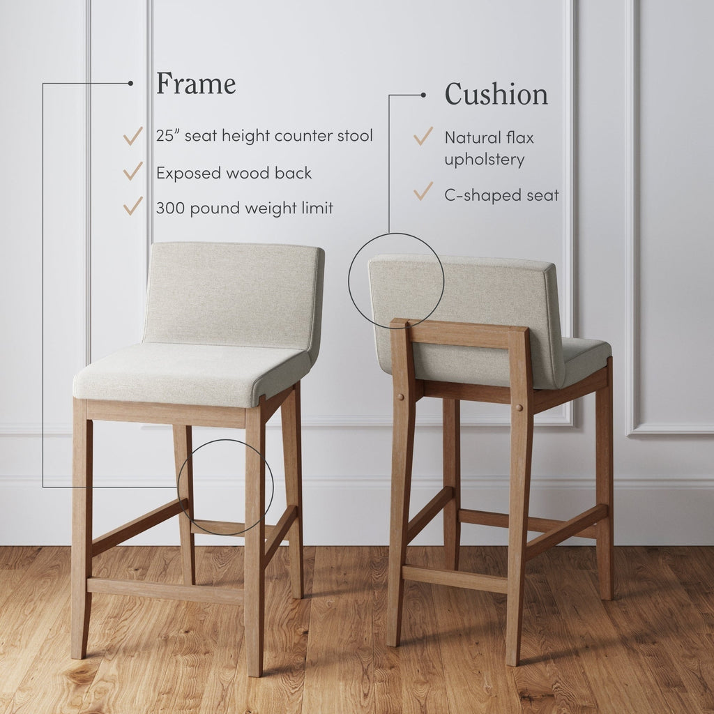 Tabouret de bar moderne Gracie, chaise rembourrée en tissu bouclé et pieds en bois brossé