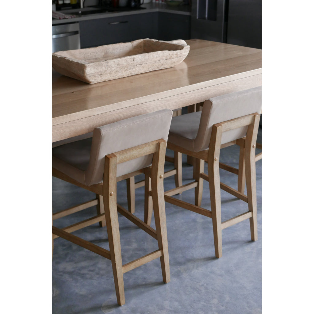 Tabouret de bar moderne Gracie, chaise rembourrée en tissu bouclé et pieds en bois brossé