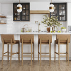 Tabouret de bar moderne Gracie, chaise rembourrée en tissu bouclé et pieds en bois brossé