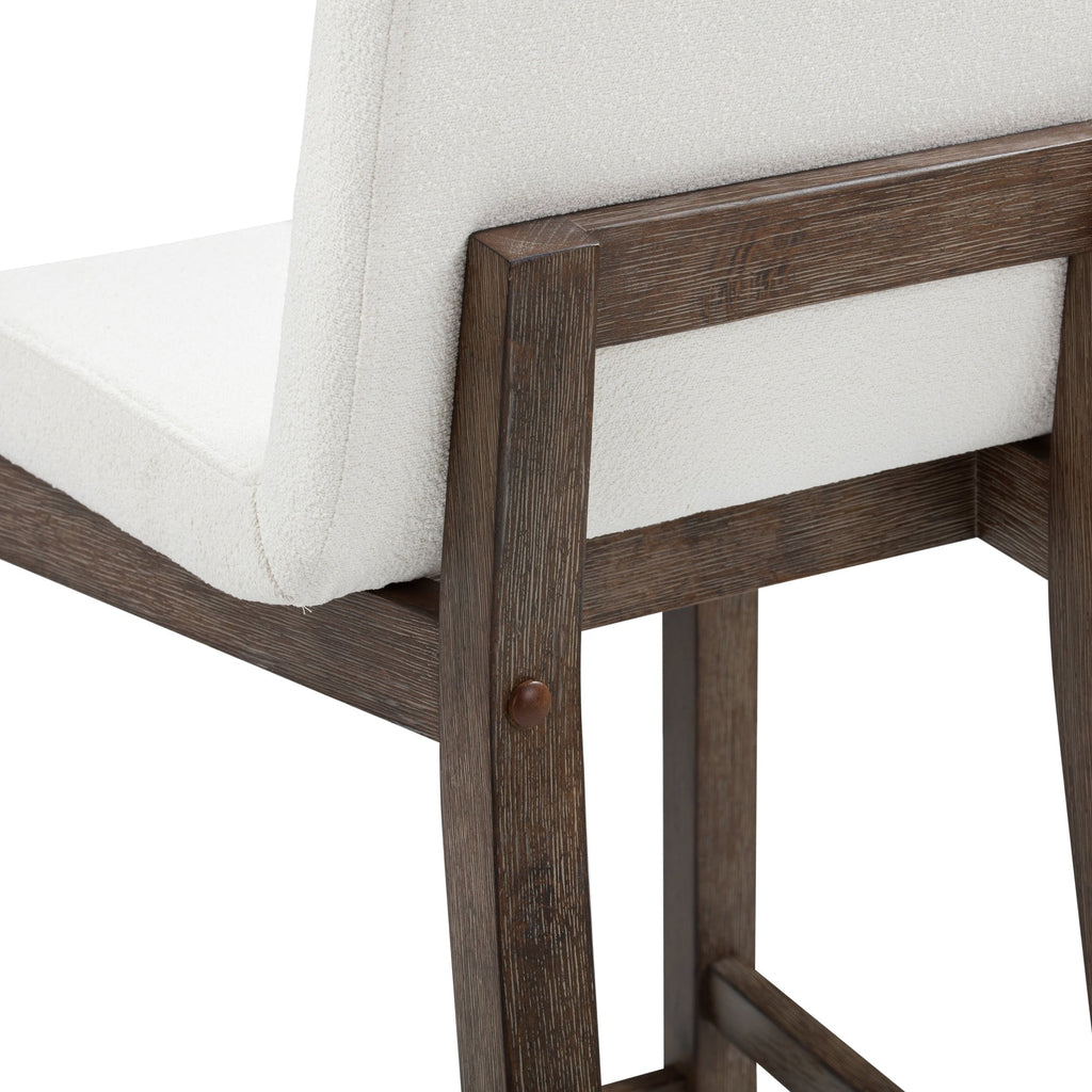 Tabouret de bar moderne Gracie, chaise rembourrée en tissu bouclé et pieds en bois brossé