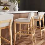 Tabouret de bar moderne Gracie, chaise rembourrée en tissu bouclé et pieds en bois brossé