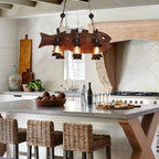 Lustre de plafond en bois brun de style industriel campagnard pour cuisine