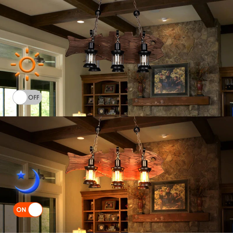 Lustre de plafond en bois brun de style industriel campagnard pour cuisine