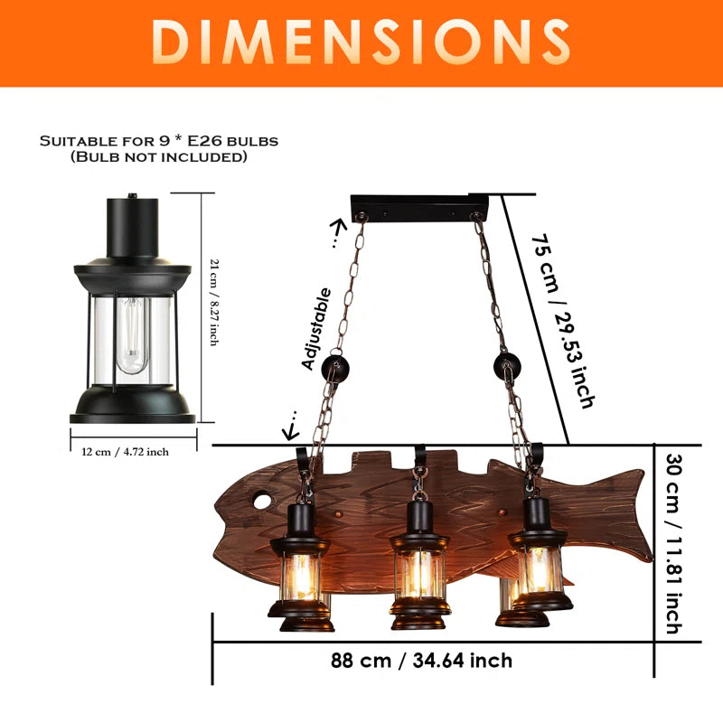 Lustre de plafond en bois brun de style industriel campagnard pour cuisine
