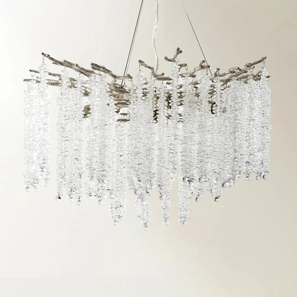 Lustre moderne à six lumières en cristal et perles, style branches