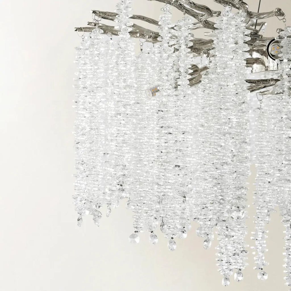 Lustre moderne à six lumières en cristal et perles, style branches