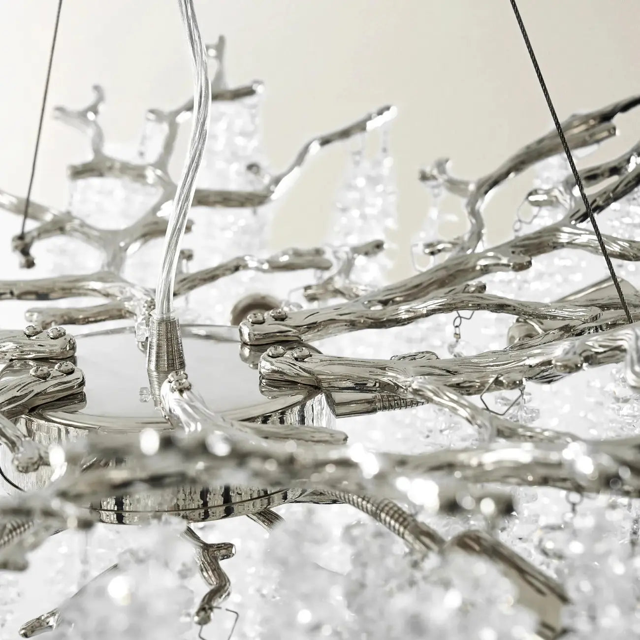 Lustre moderne à six lumières en cristal et perles, style branches