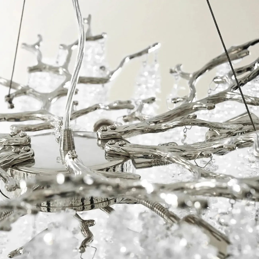 Lustre moderne à six lumières en cristal et perles, style branches