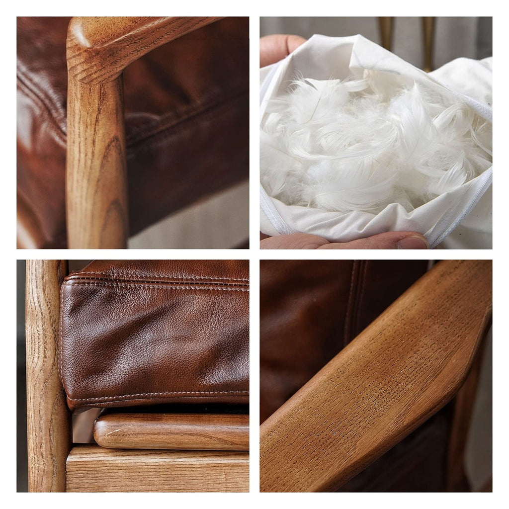 Fauteuil en cuir avec accoudoirs en bois pour salon