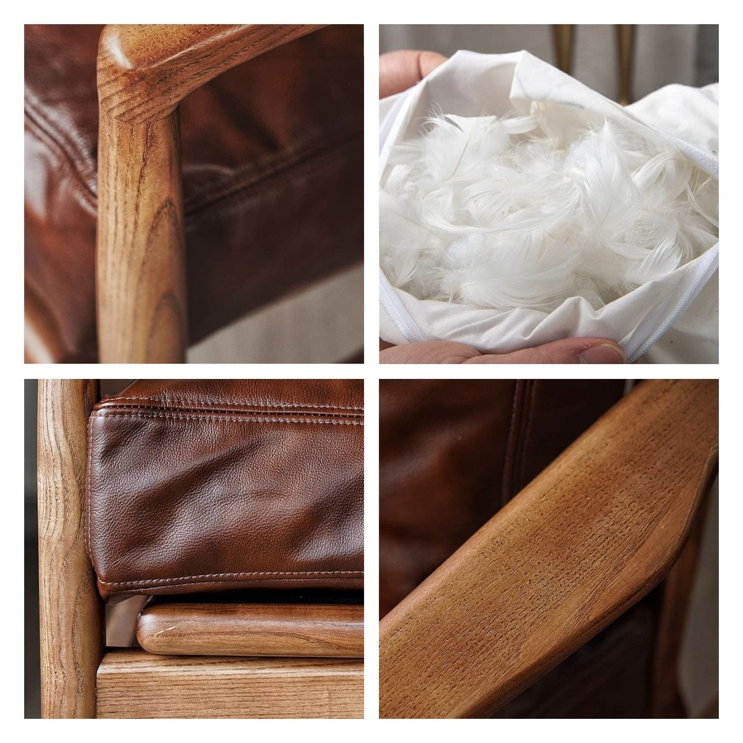 Fauteuil en cuir avec accoudoirs en bois pour salon