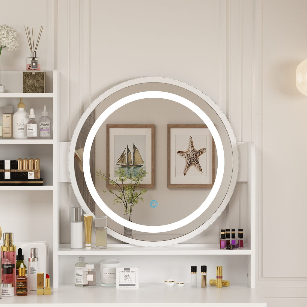 Ensemble coiffeuse avec miroir tactile et tabouret