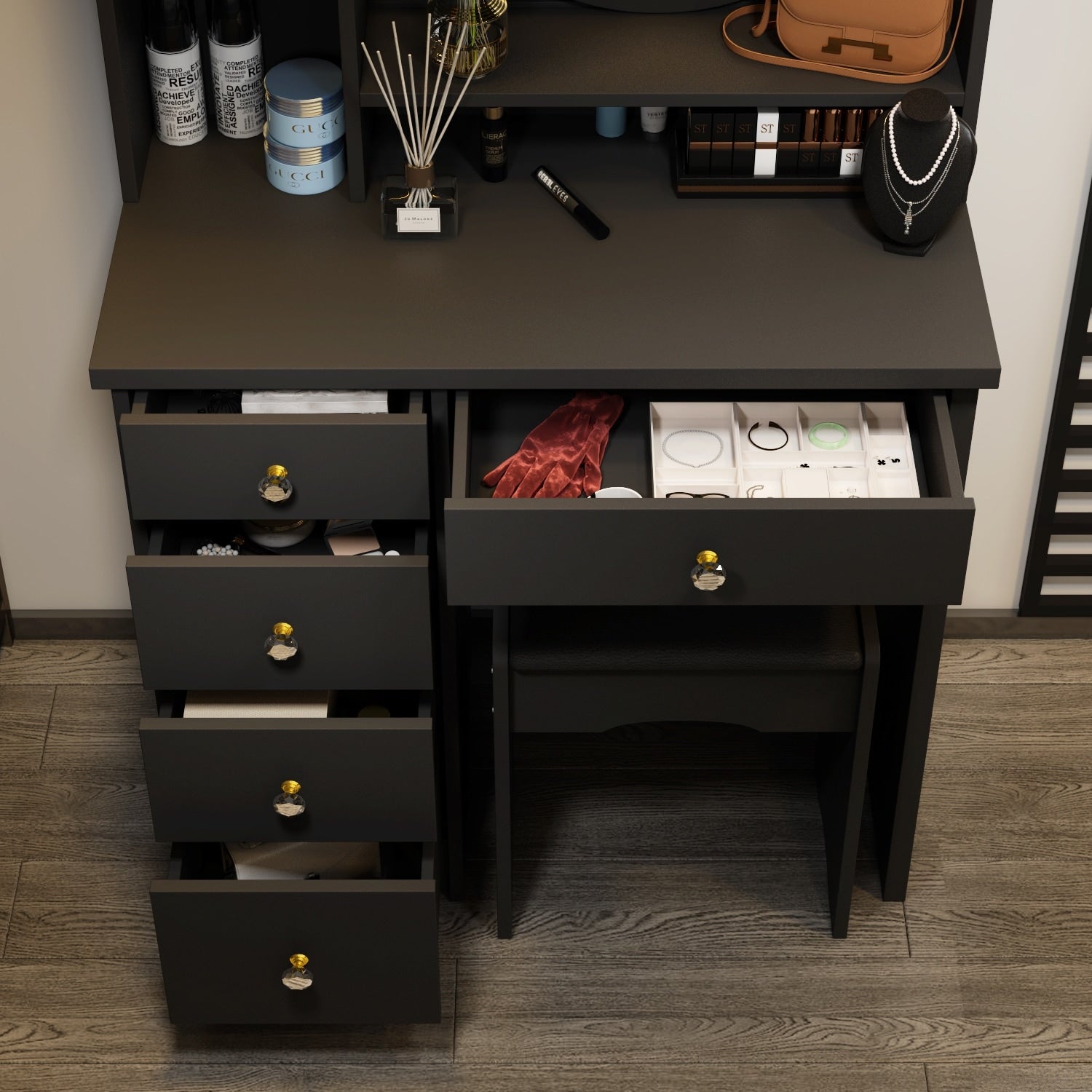 Ensemble coiffeuse avec miroir tactile et tabouret