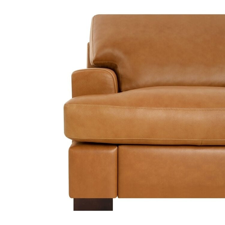Canapé moderne en cuir véritable avec pieds en bois et coussin cylindrique supplémentaire