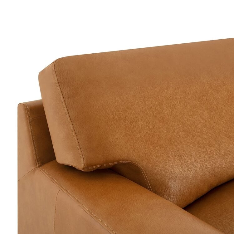 Canapé moderne en cuir véritable avec pieds en bois et coussin cylindrique supplémentaire
