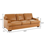 Canapé moderne en cuir véritable avec pieds en bois et coussin cylindrique supplémentaire
