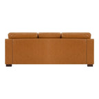 Canapé moderne en cuir véritable avec pieds en bois et coussin cylindrique supplémentaire