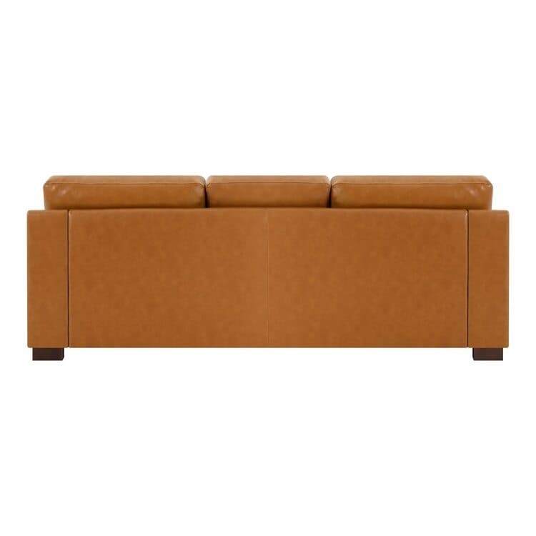 Canapé moderne en cuir véritable avec pieds en bois et coussin cylindrique supplémentaire