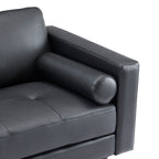 Canapé moderne en cuir véritable avec pieds en bois et coussin cylindrique supplémentaire