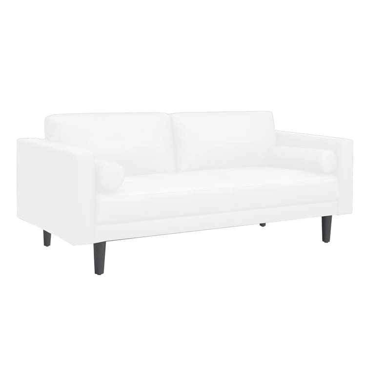 Canapé moderne en cuir véritable avec pieds en bois et coussin cylindrique supplémentaire