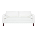 Canapé moderne en cuir véritable avec pieds en bois et coussin cylindrique supplémentaire