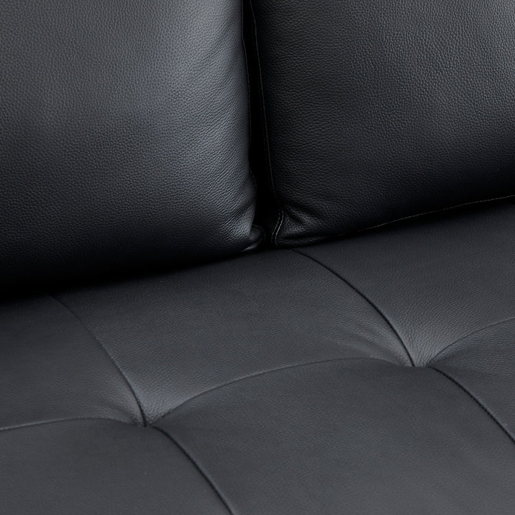 Canapé moderne en cuir véritable avec pieds en bois et coussin cylindrique supplémentaire