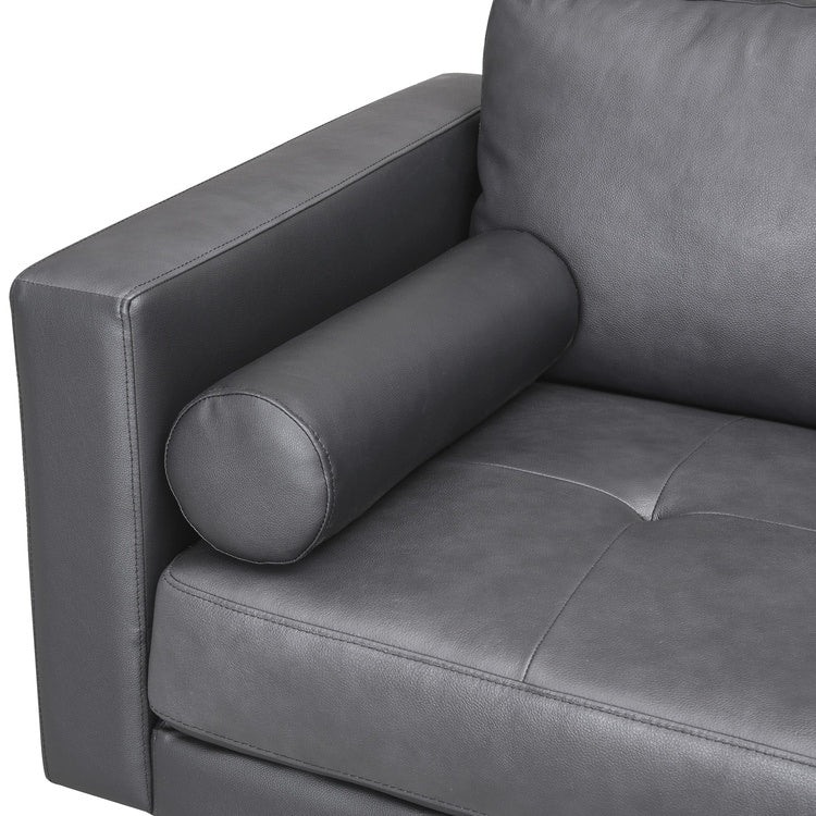 Canapé moderne en cuir véritable avec pieds en bois et coussin cylindrique supplémentaire