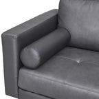 Canapé moderne en cuir véritable avec pieds en bois et coussin cylindrique supplémentaire