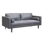 Canapé moderne en cuir véritable avec pieds en bois et coussin cylindrique supplémentaire