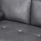 Canapé moderne en cuir véritable avec pieds en bois et coussin cylindrique supplémentaire