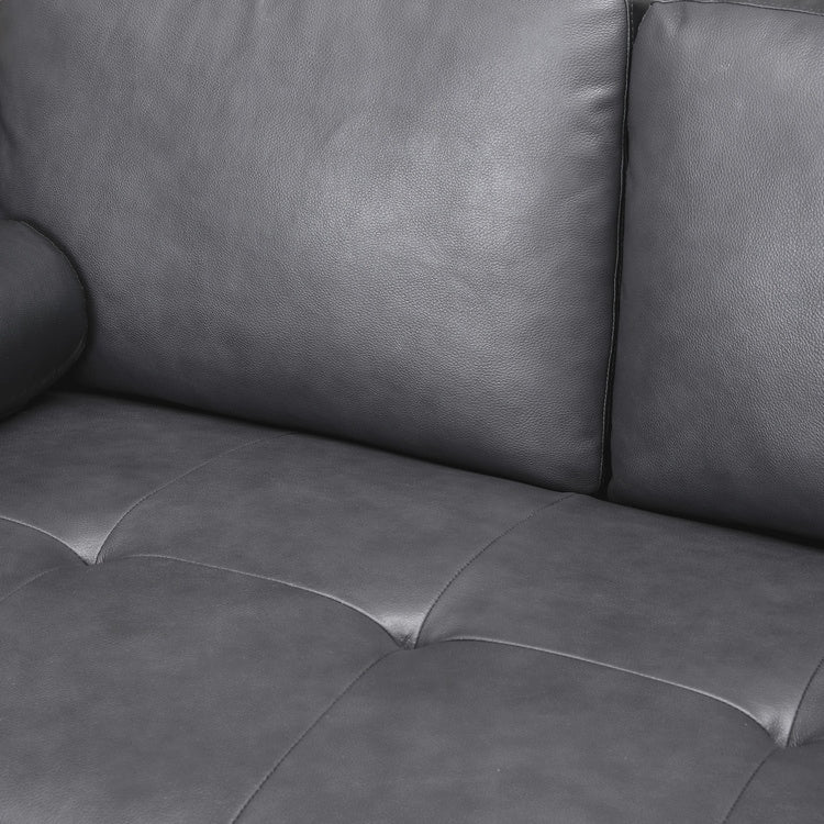 Canapé moderne en cuir véritable avec pieds en bois et coussin cylindrique supplémentaire