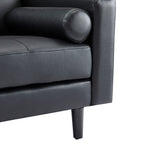 Canapé moderne en cuir véritable avec pieds en bois et coussin cylindrique supplémentaire