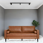 Canapé moderne en cuir véritable avec pieds en bois et coussin cylindrique supplémentaire