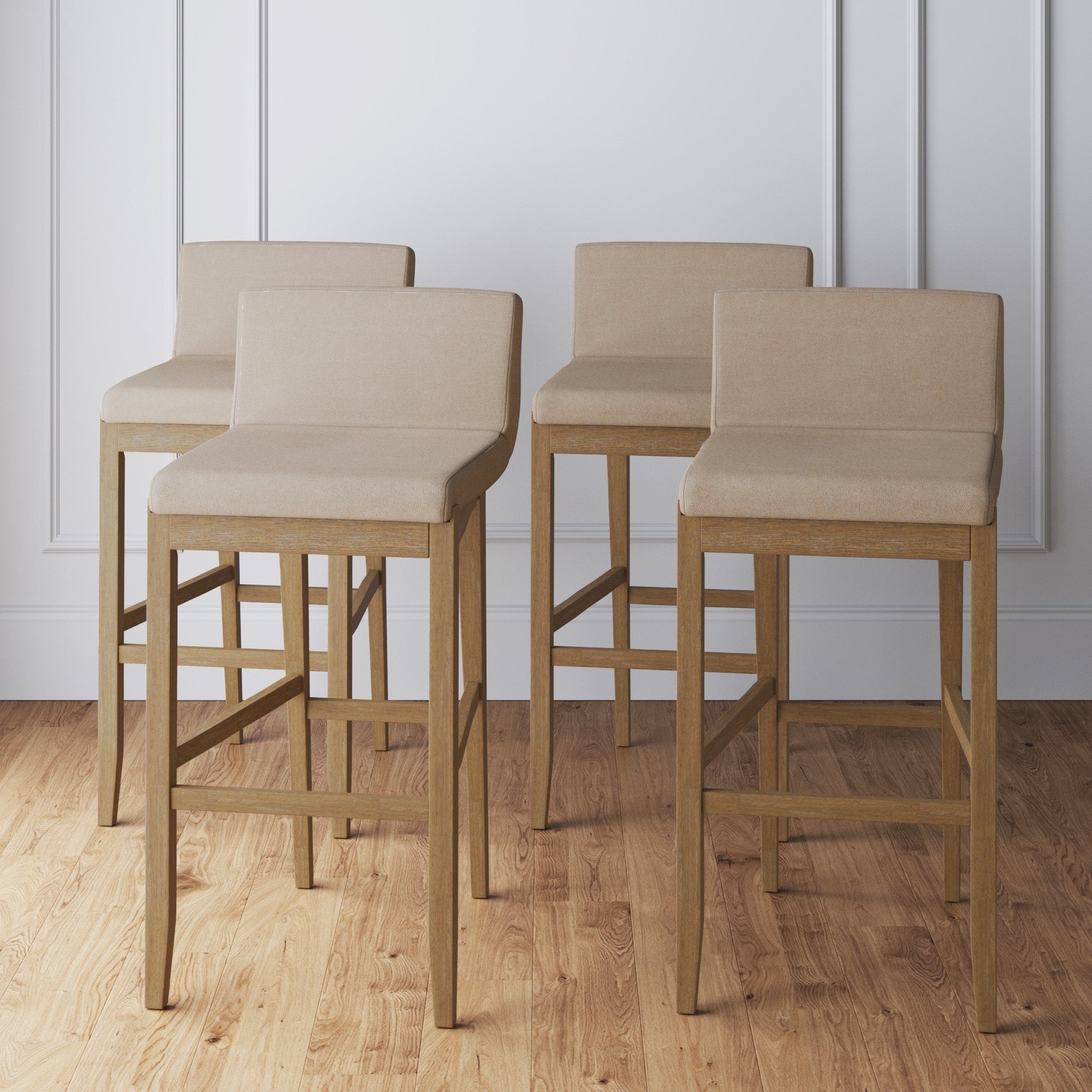 Tabouret de bar moderne Gracie, chaise rembourrée en tissu bouclé et pieds en bois brossé
