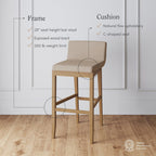 Tabouret de bar moderne Gracie, chaise rembourrée en tissu bouclé et pieds en bois brossé