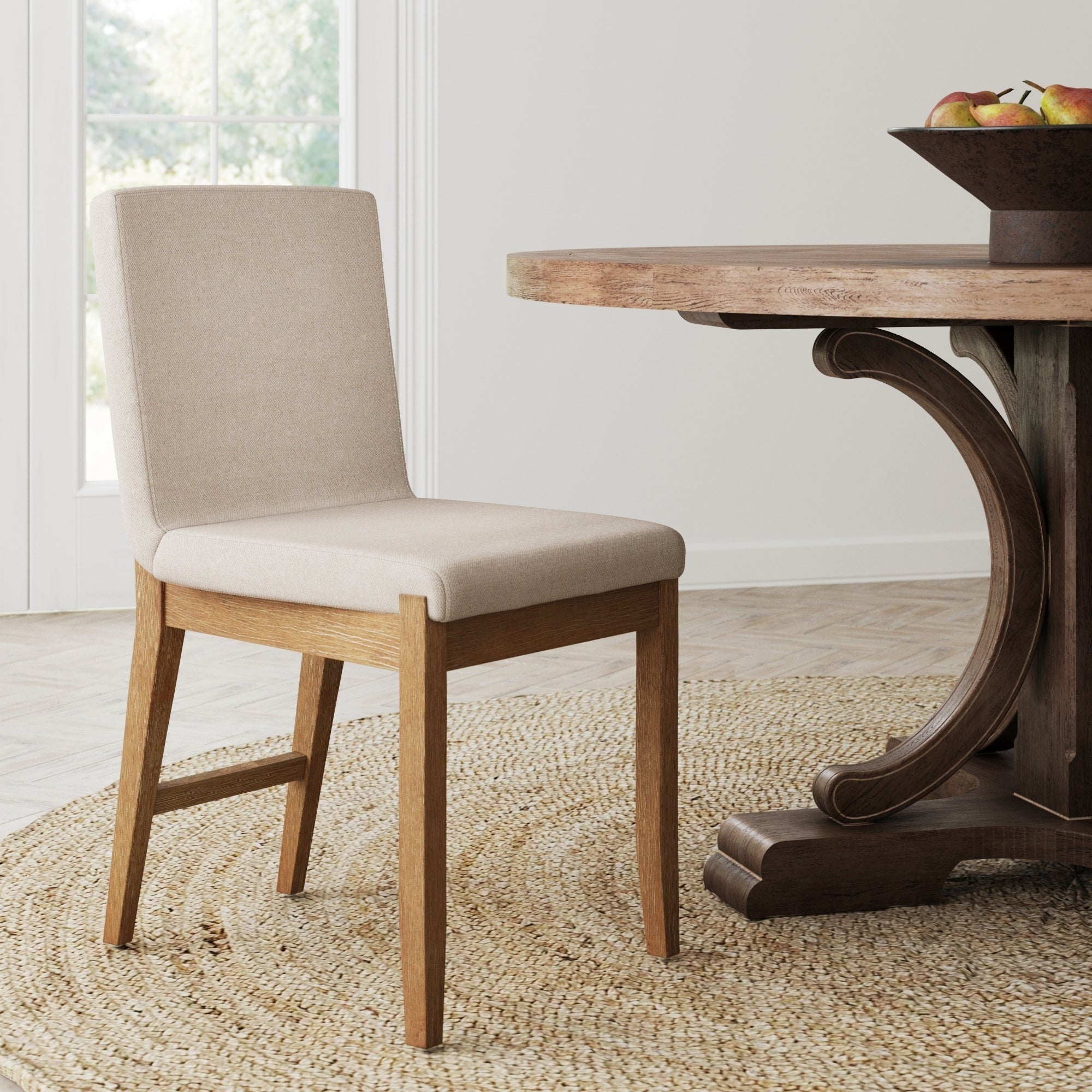 Tabouret de bar moderne Gracie, chaise rembourrée en tissu bouclé et pieds en bois brossé